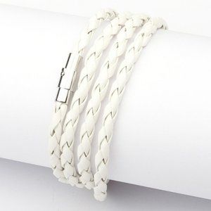 Unisex White PU Leather Braided Cuff Bracelet